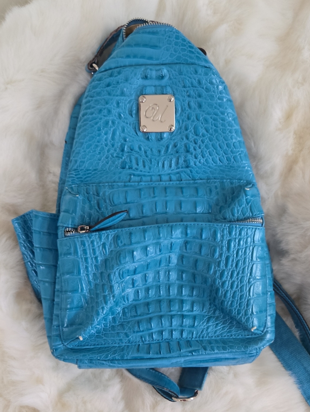 Women's Teal Croc-Embossed Sling Backpack